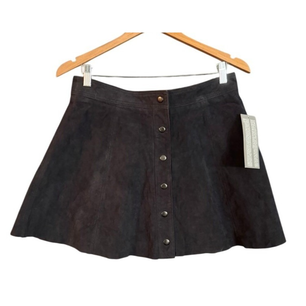 NWT Bagatelle Genuine Leather Suede Button Front A-Line Skirt Dark Gray Size L
